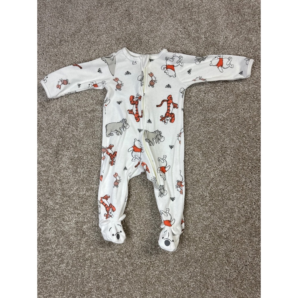 Disney Baby Winnie the Pooh Tigger Eeyore Zip Footed Sleeper White 3-6M
